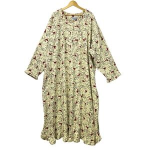 ONLY NECESSITIES Vintage Womens 4X Long Sleeve Cardinal Floral Print Nightgown